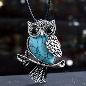 Owl Shape Pendant Blue Howlite Gemstone Necklace